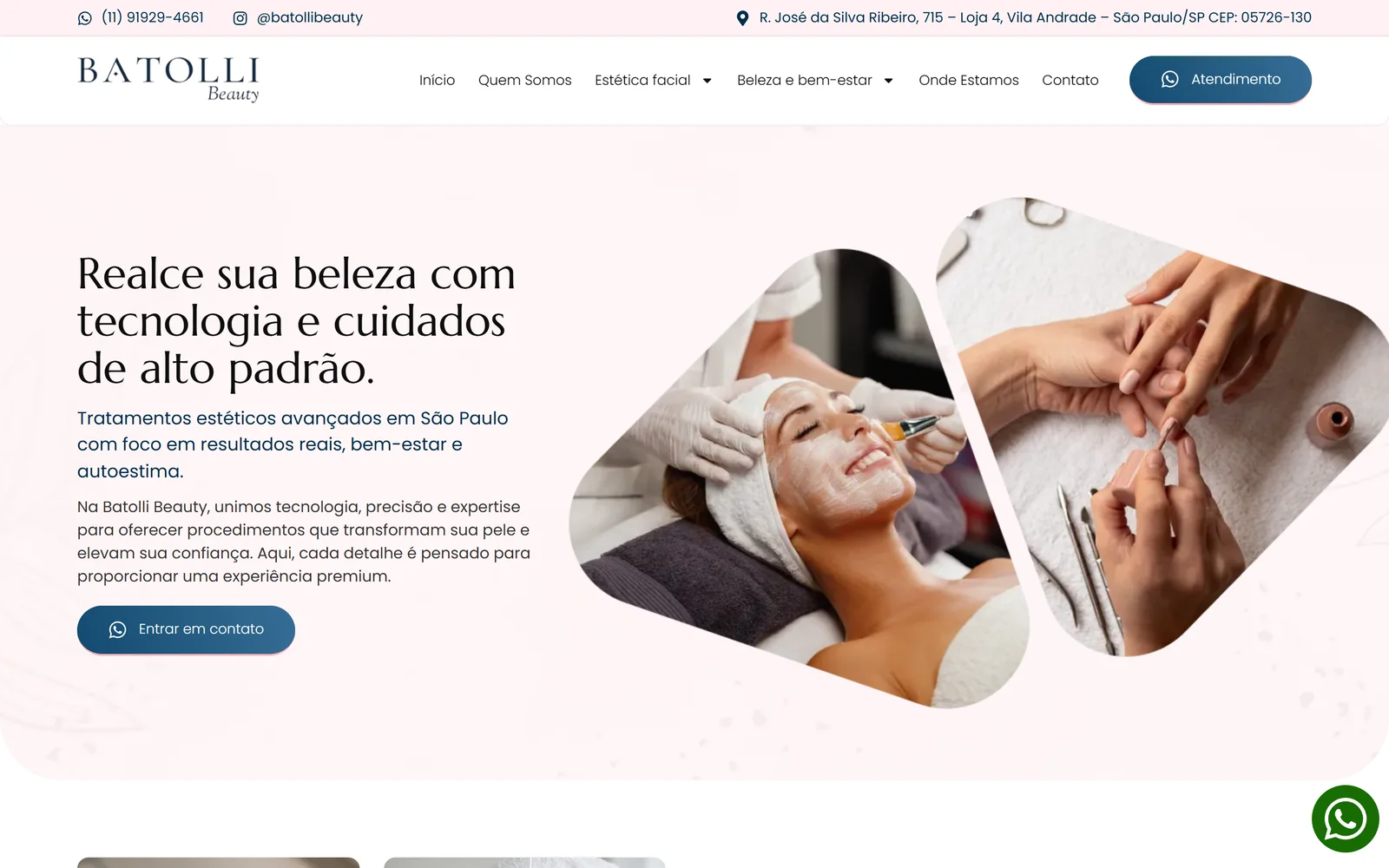 Página inicial do site Batolli Beauty