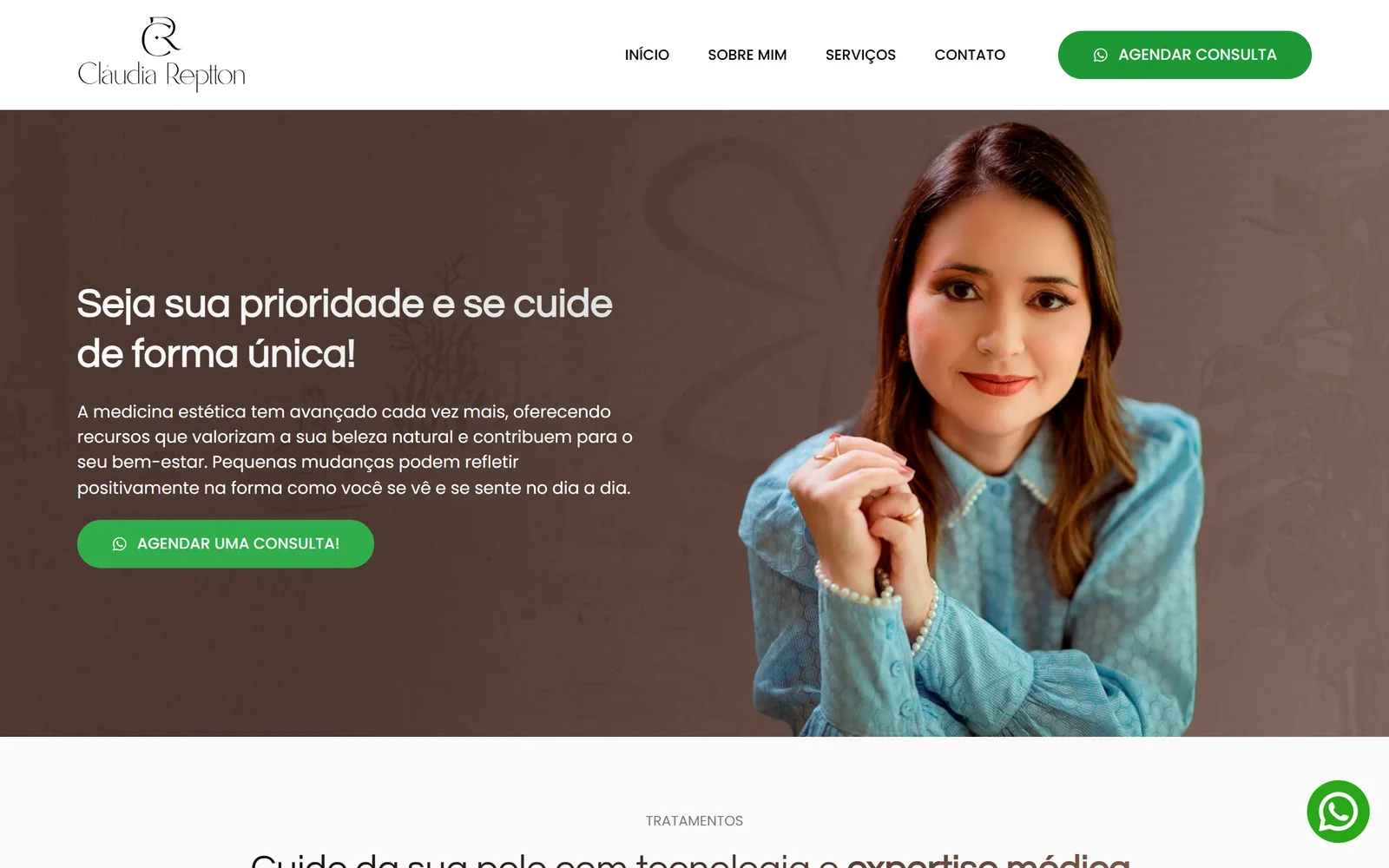 Página inicial do site Dra. Cláudia Reptton